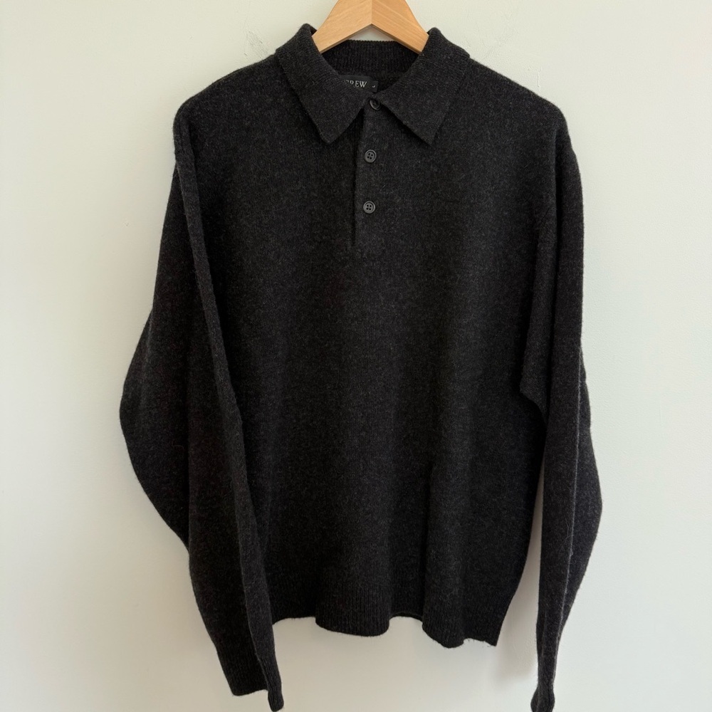 J.Crew Lambswool Henley Sweater Men's Large Gray Heather Classic Preppy Academia